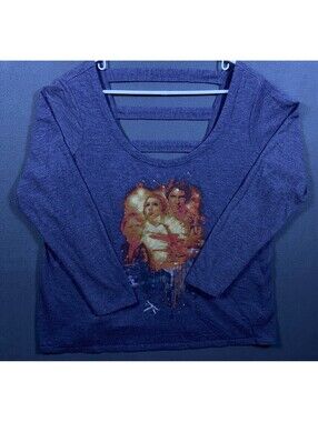 Rock & Republic Star Wars Blue Glittery Bling Size 1X Open Bar Back Sweatshirt